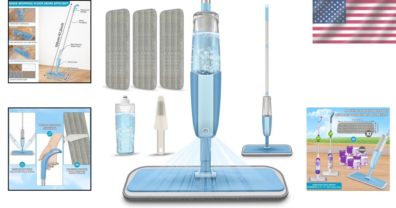 Professional Quality Spray Mop for All Floor Types – Washable Pads Included