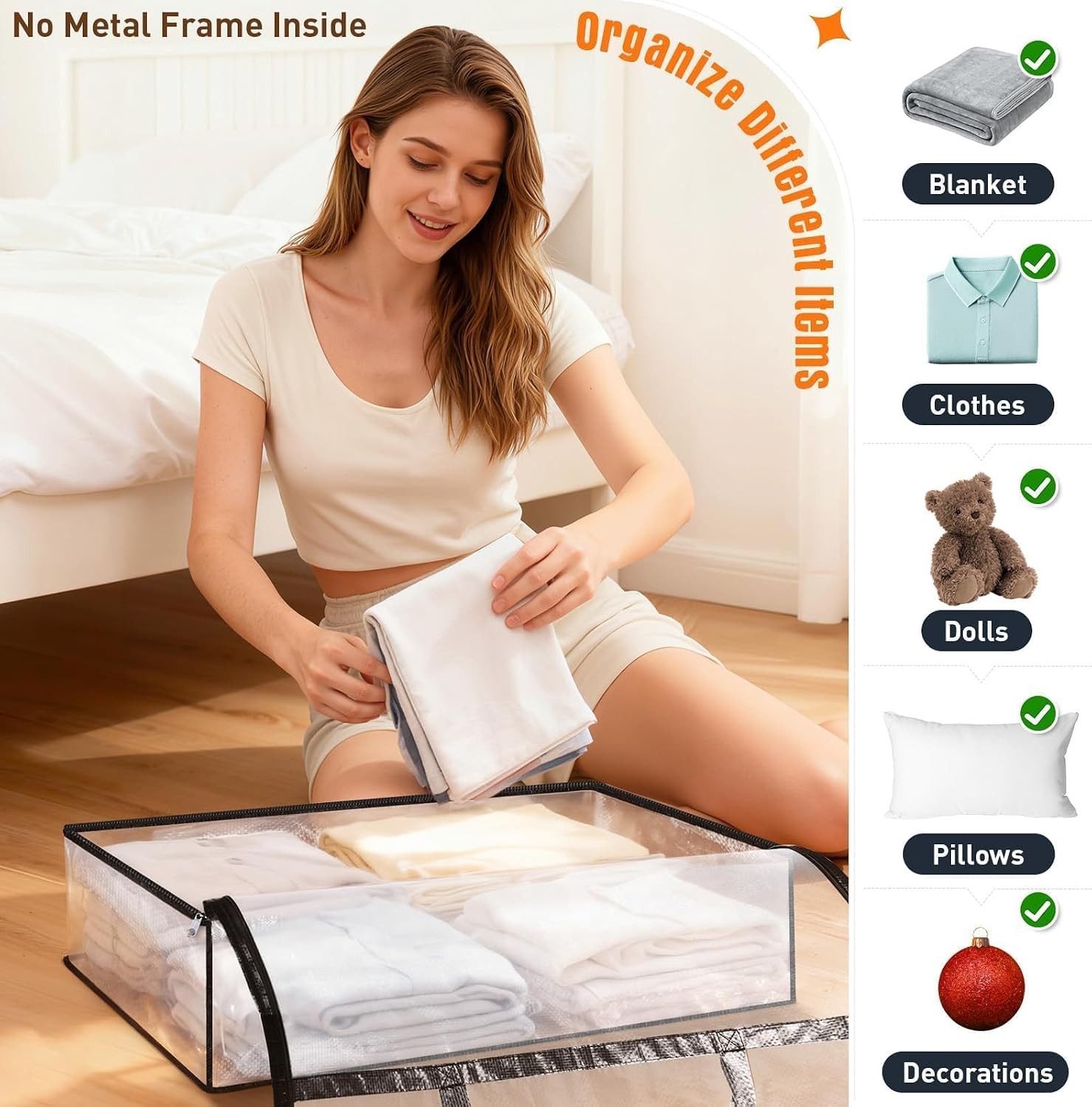 4 Packs 60L Clear under Bed Storage Containers, Large Clothes Storage Bags | Hea