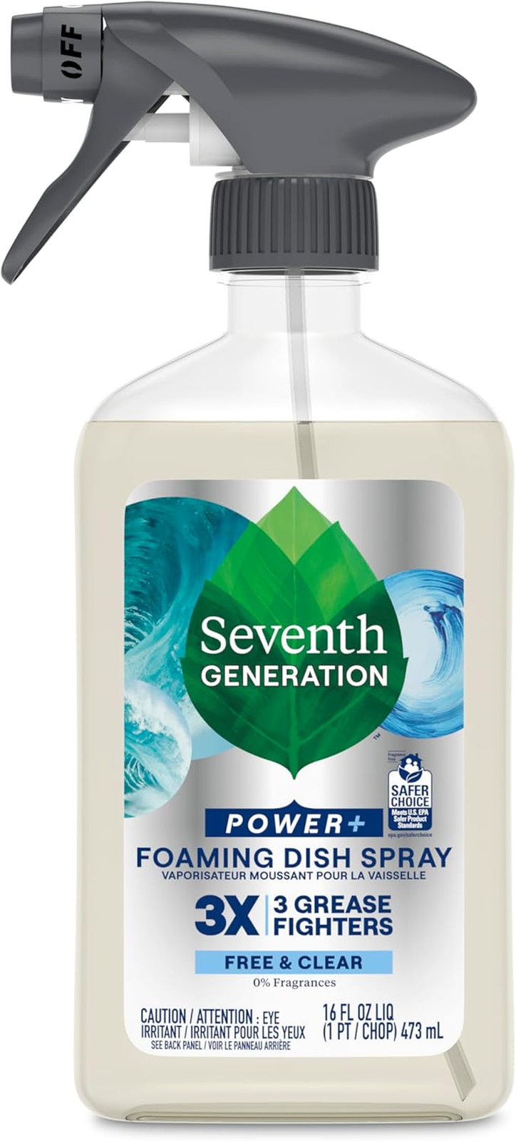 Seventh Generation Foaming Dish Spray 16oz 3 Refills + 1 Sprayhead 4pc Kit