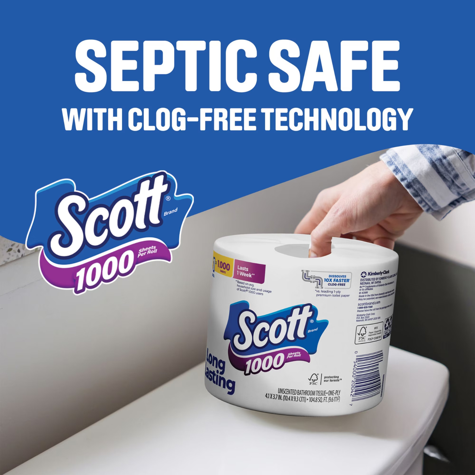 Scott 1000 1-Ply Toilet Paper 45 rolls, 1,000 sheets/roll