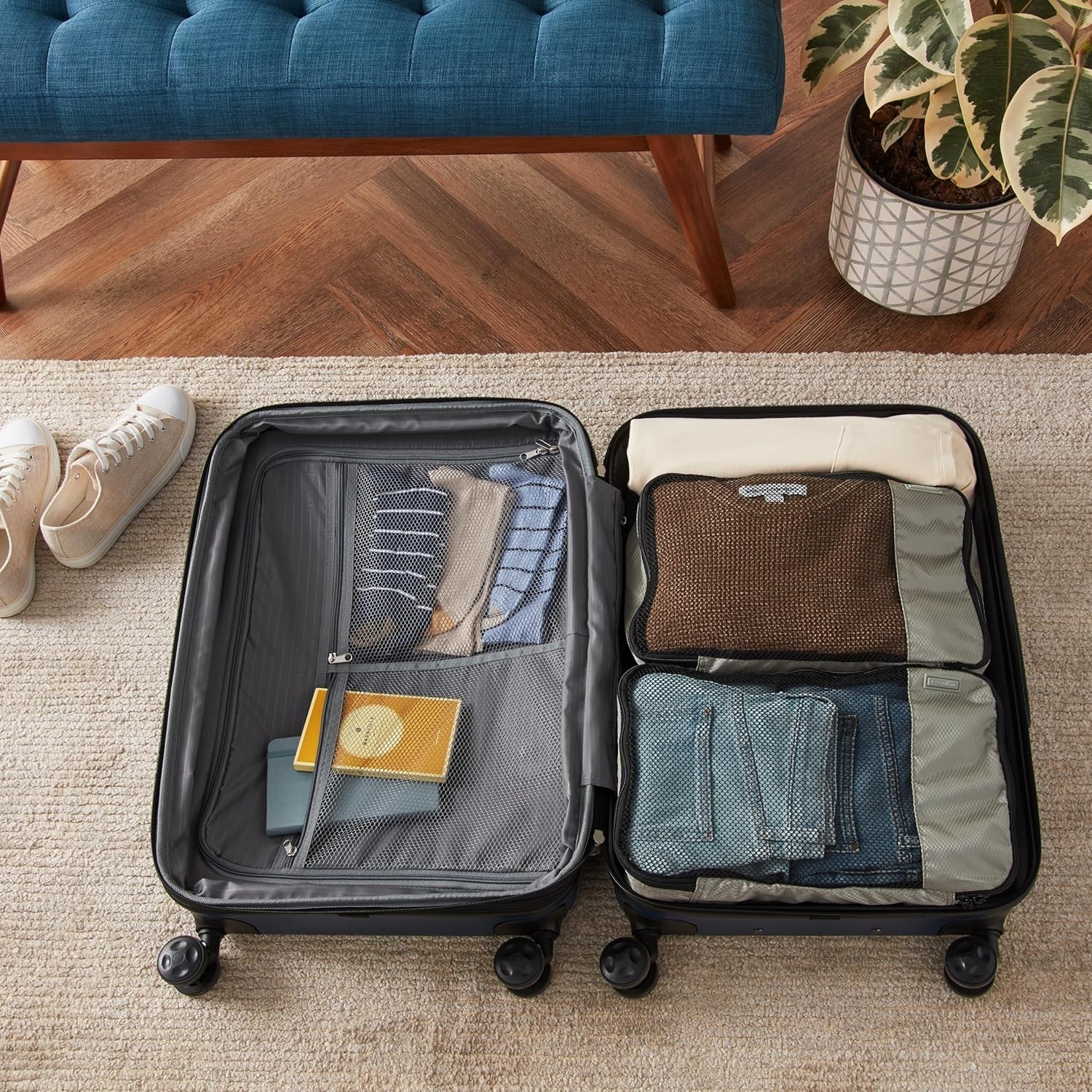 Travel Smart: Medium Packing Cubes Set with Double Zippers – Gray Polyester