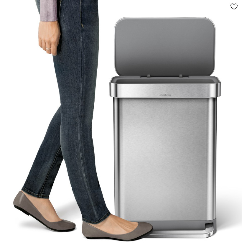simplehuman 55L Step Trash Can with Liner Pocket Stainless Steel