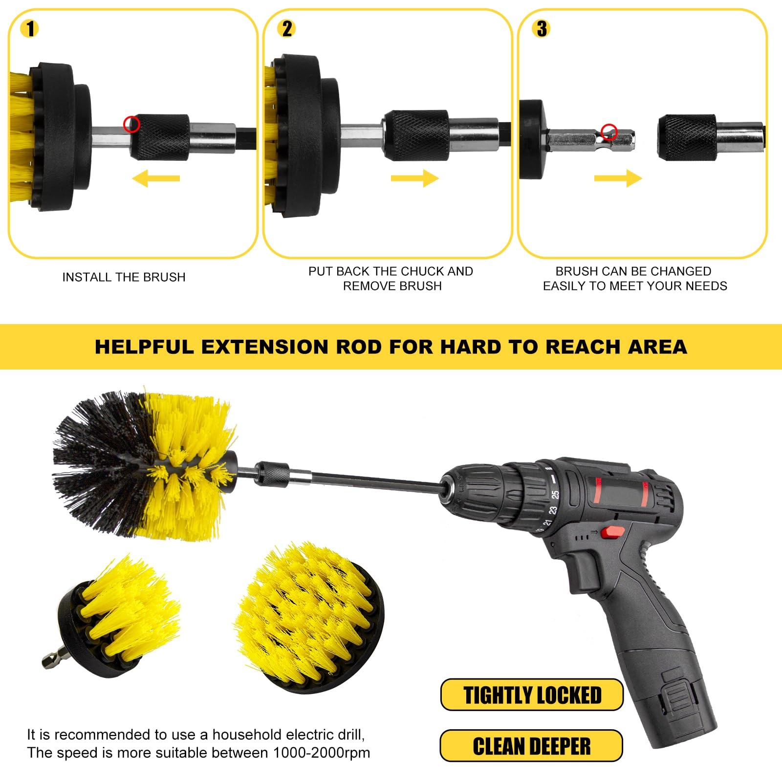 Drill Brush Attachment Set Adapt Drill Brush For Bathroom Surfaces Grout Floor T