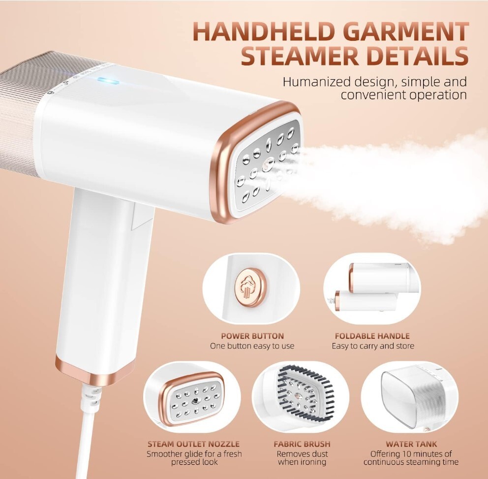 Foldable Handheld Clothing Steamer to Remove Wrinkles, Travel Size, 1200W, 110V