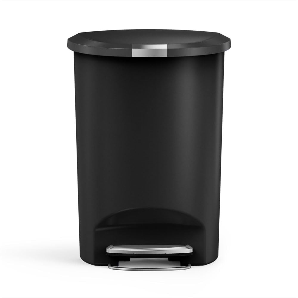 simplehuman Kitchen Trash Can, 13 Gallon Plastic Step Garbage Bin with Secure