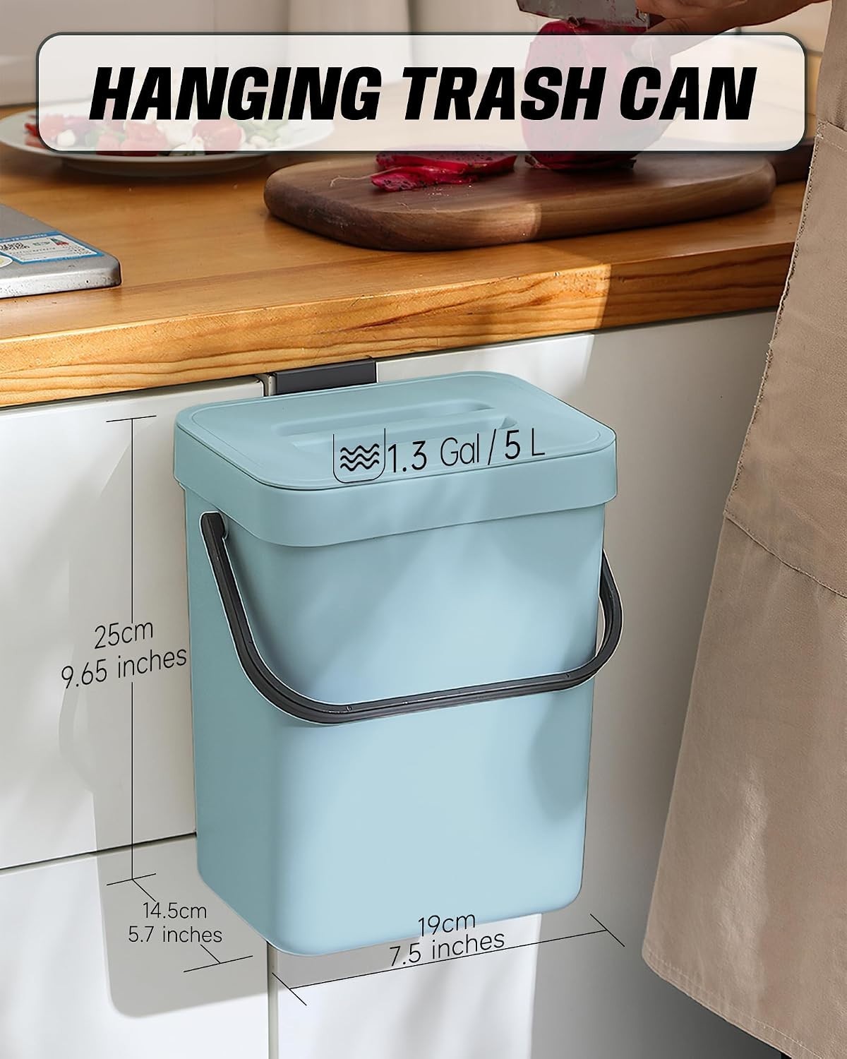 1.3 Gal Hanging Small Trash Can with Lid, Garbage Can 5L/Blue | Food Waste Bi…
