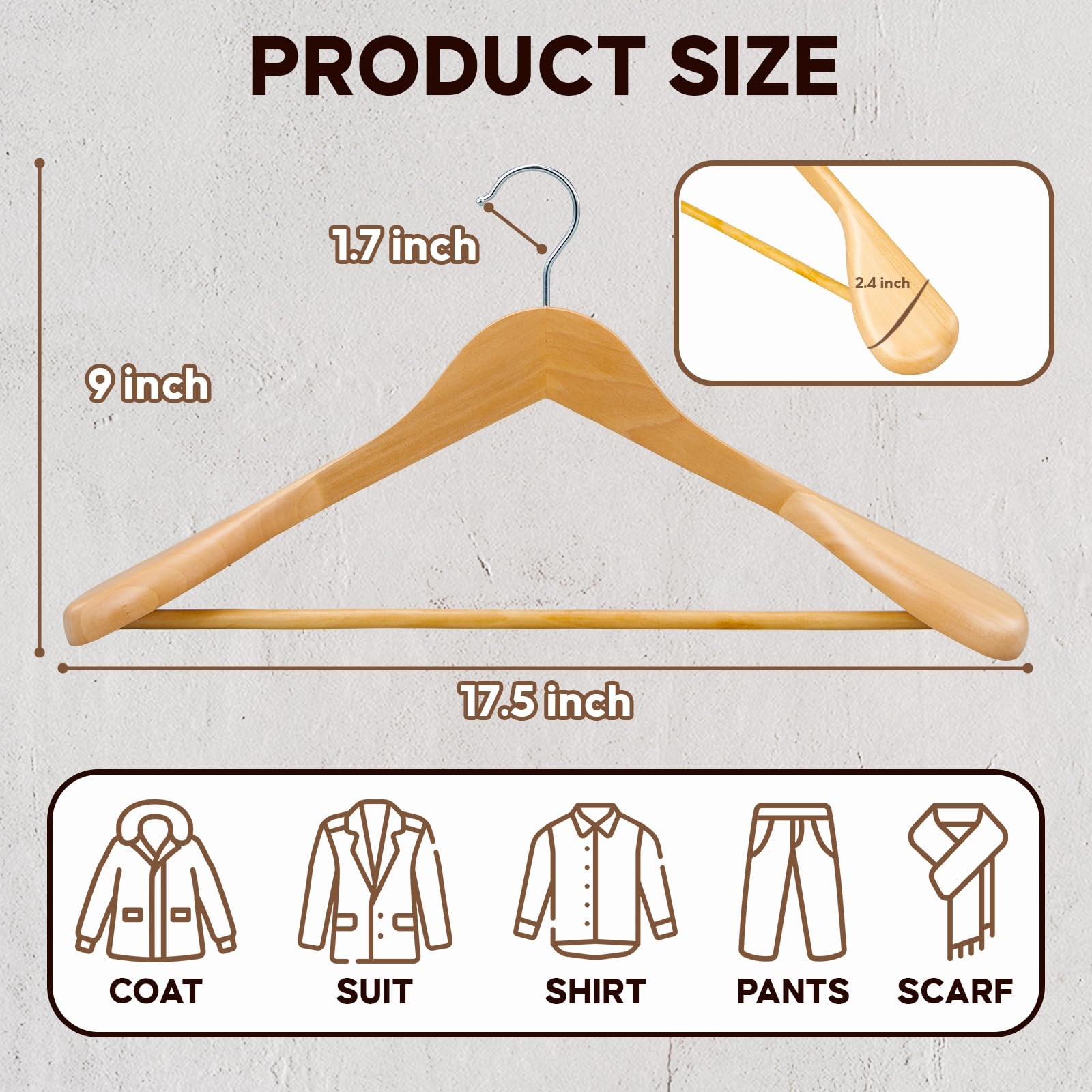Suit Hangers, 6 Pack Heavy Duty Wooden with Extra Wide Shoulder, 17.5″ Luxury…