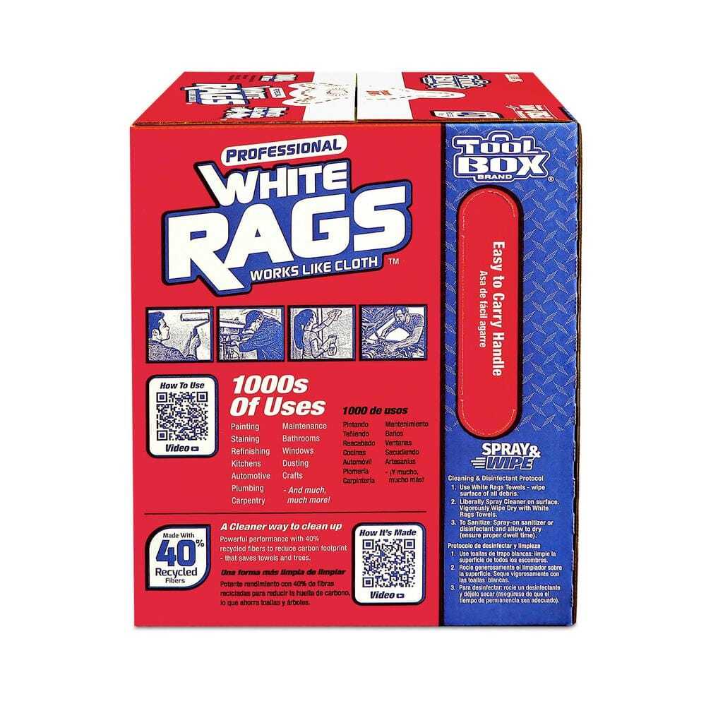 Toolbox Brand Professional White Rags A Box of Cleaning White Rags 200 Count NEW