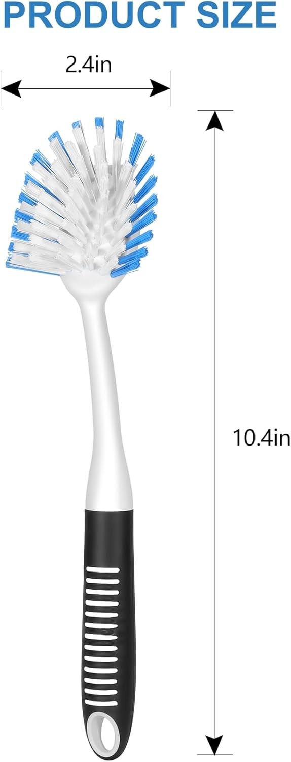 Dish Brush with Handle, 2 Pack Stiff Bristles Dish Scrubber with Built-in Scr…