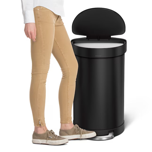 simplehuman 45L 12 Gal Semi Round Step Trash Can Liner Rim Matte Black CW2083 (7