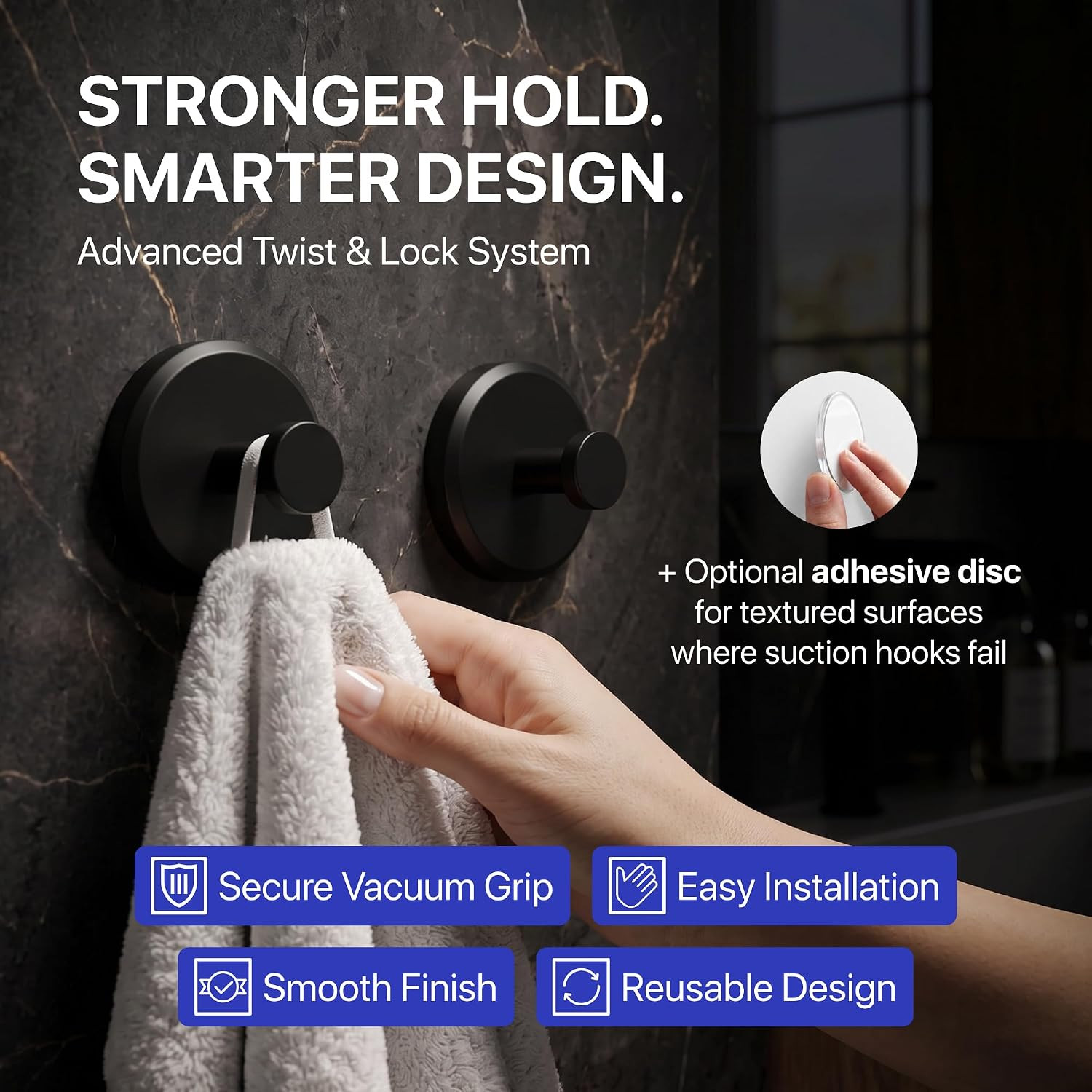 Suction Cup Hooks for Shower & Bathroom Towel Holder 2-Pack – Suction Cups Hooks