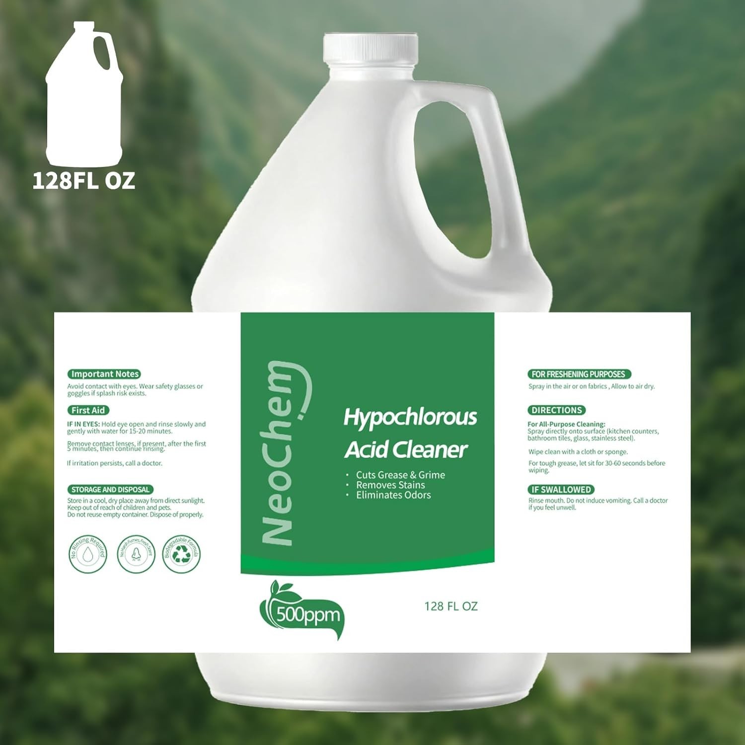 Hypochlorous Acid 500ppm Cleaner 1 Gal No Rinse Stain Odor Eliminator