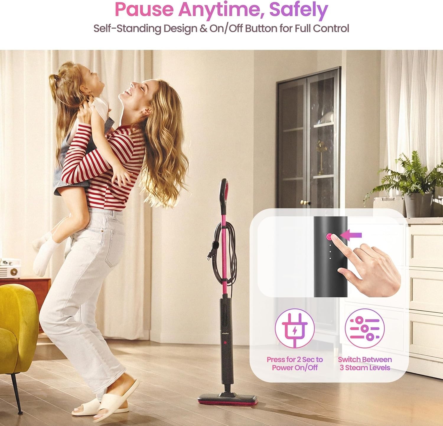 Powerful Steam Mop for Hard Floors & Carpets – 248°F, 3 Steam Modes, Easy Use