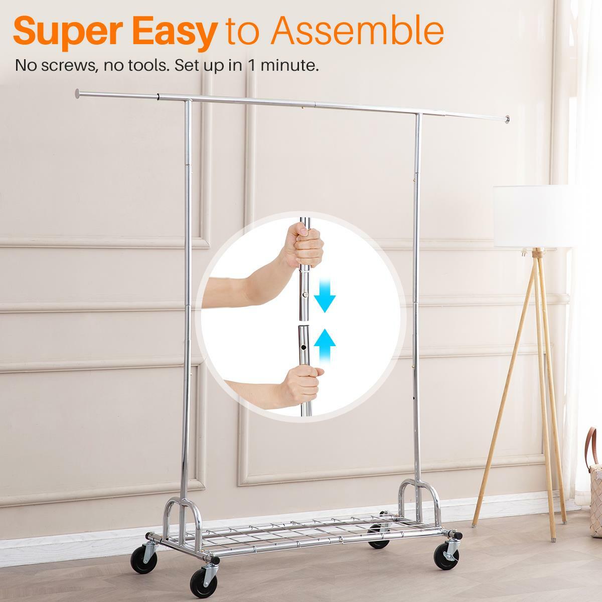 3 in 1 450lbs Collapsible Rolling Heavy Duty Clothing Garment Rack with Shelves
