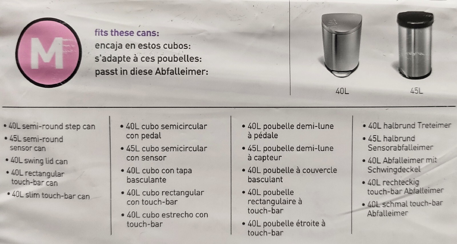 4 PACK simplehuman Code M 45 L Trash Bags 80 Liners Total White Extra Strong