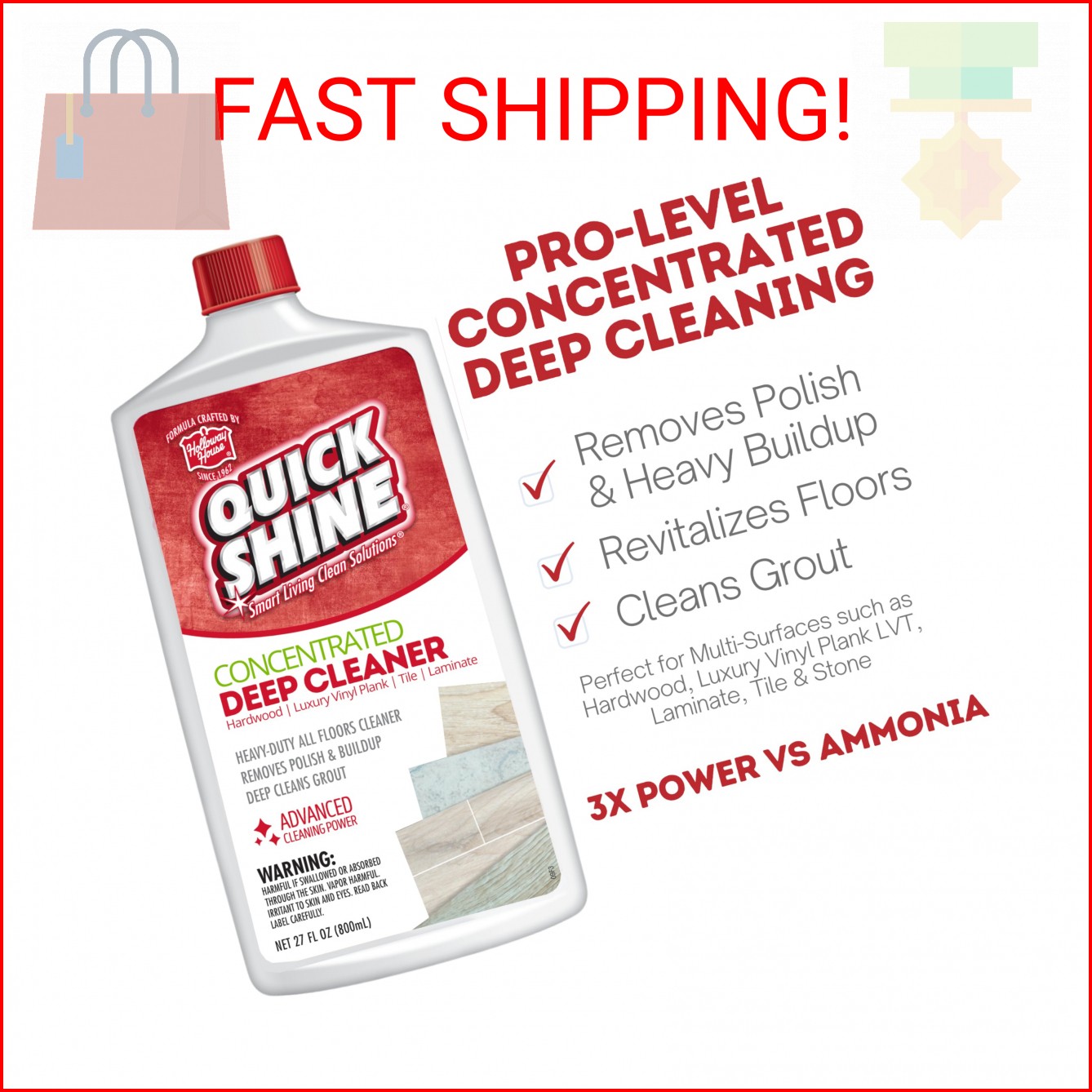 Quick Shine Multi Surface Deep Floor Cleaner and Remover 27oz | Removes Wax Buil