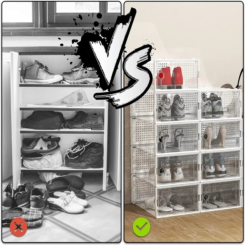 12-Pack Stackable Shoe Storage Boxes – Extra Large Clear Sneaker Display