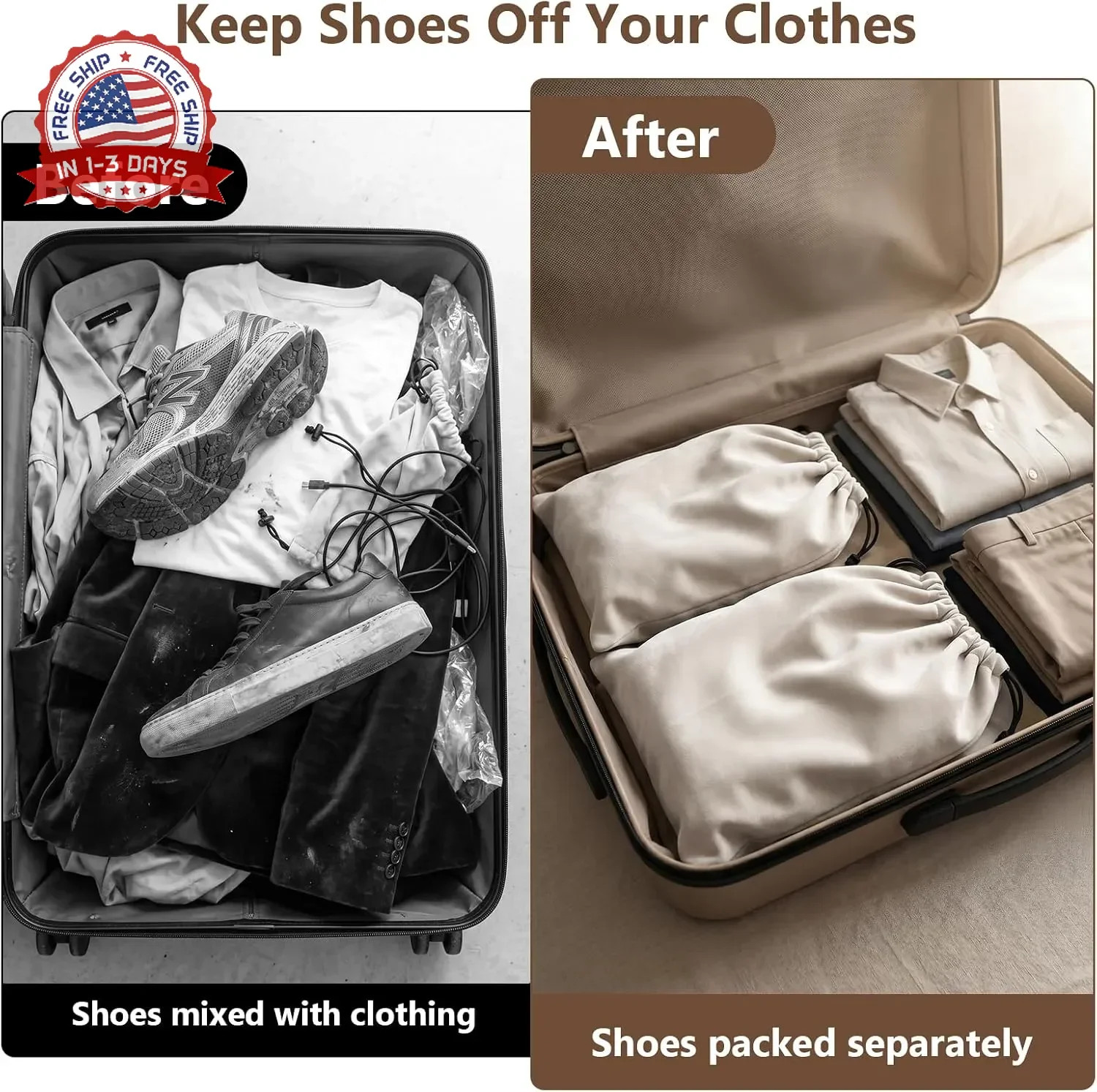 6 PCS Flannel Cloth Shoe Bags for Travel & Packing for Women & Men | 17.7 x 13.8