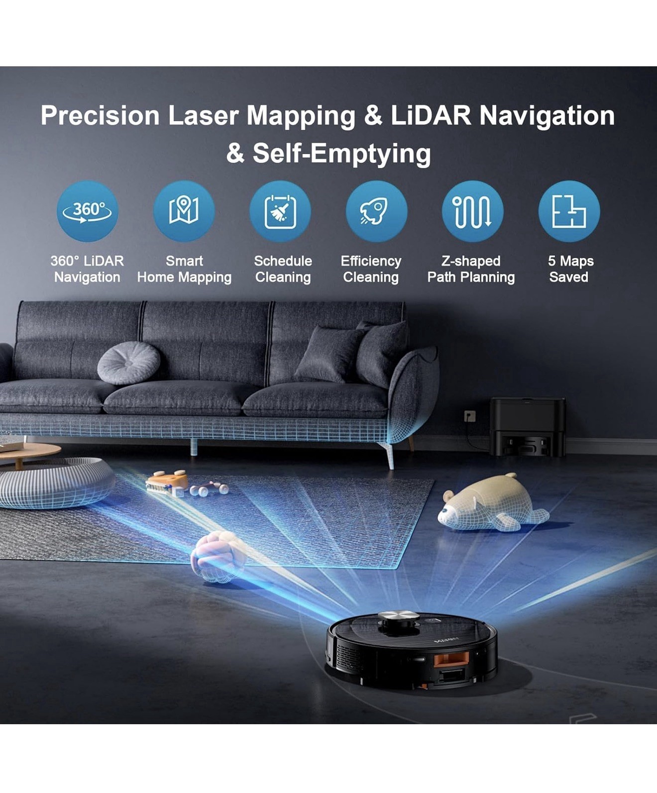 MAMNV Robot Vacuum And Mop, 11500 Pa Suction, 2 In 1 Robotic Vacuum With Smart