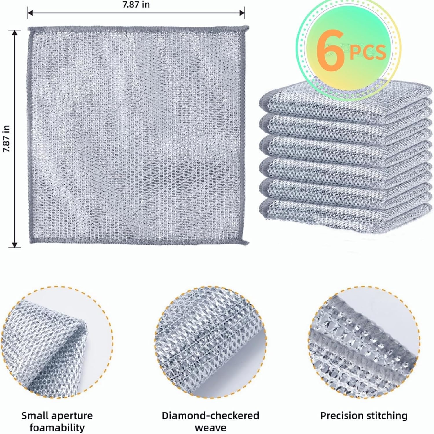 Wire Cleaning Cloths 6-Pack Non-Scratch Miracle Silver Microfiber Kitchen Scrub
