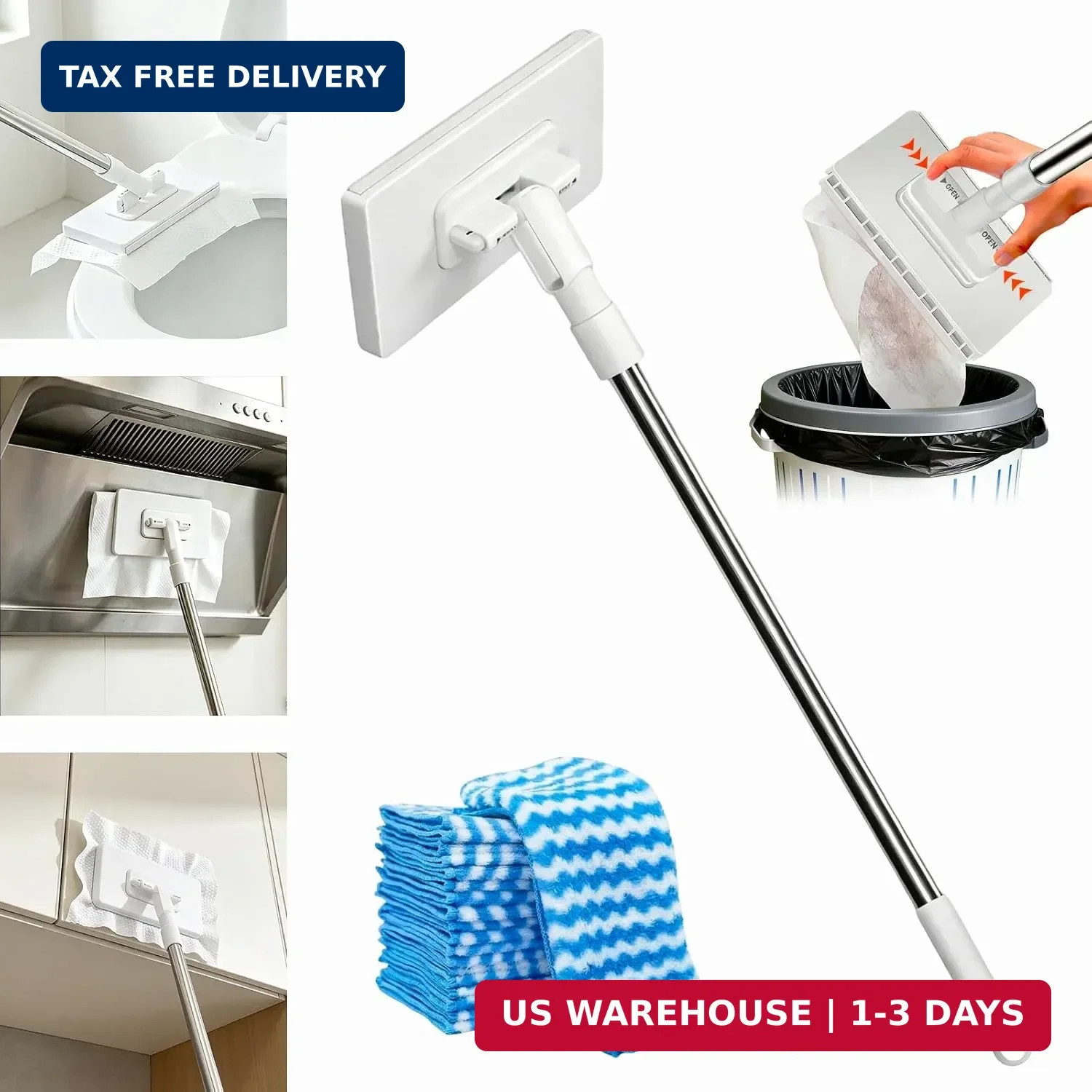 Hands Free Flat Mop, Snap Grip Mini Mop, Cloth Changing Mini Mop | Zero Touch Ga
