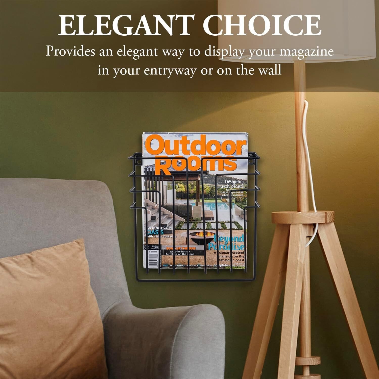 Wall Mounted Black Metal Wire Floating Magazine Rack, Office Magazine Holder