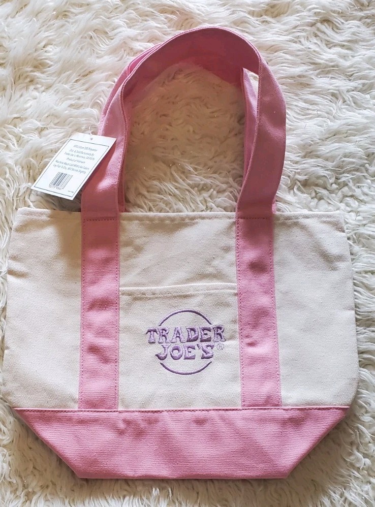 Trader Joe’s Mini Pastel Canvas Tote Bag Pink 💗 Spring Limited NEW