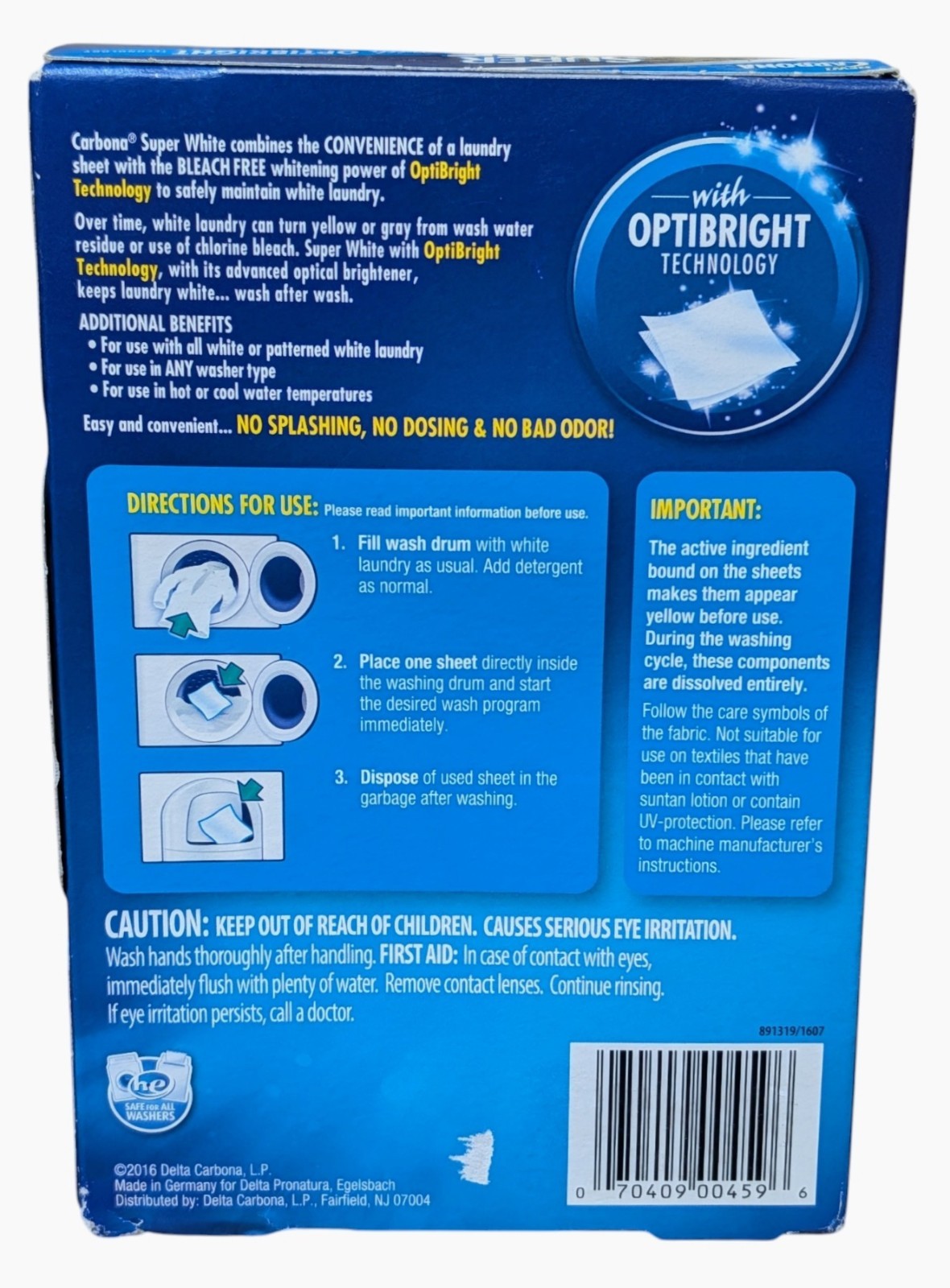 Carbona Super White With Optibright Technology – Bleach Free – 20 In-wash Sheets