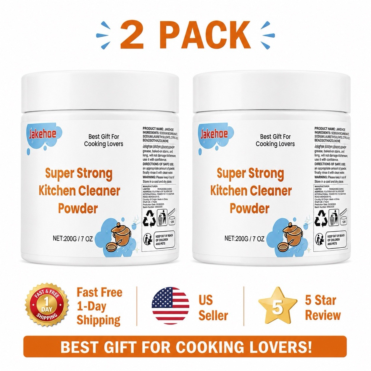 2 Pack Bundle Super Strong Kitchen Cleaner Powder – All Types of Surfaces