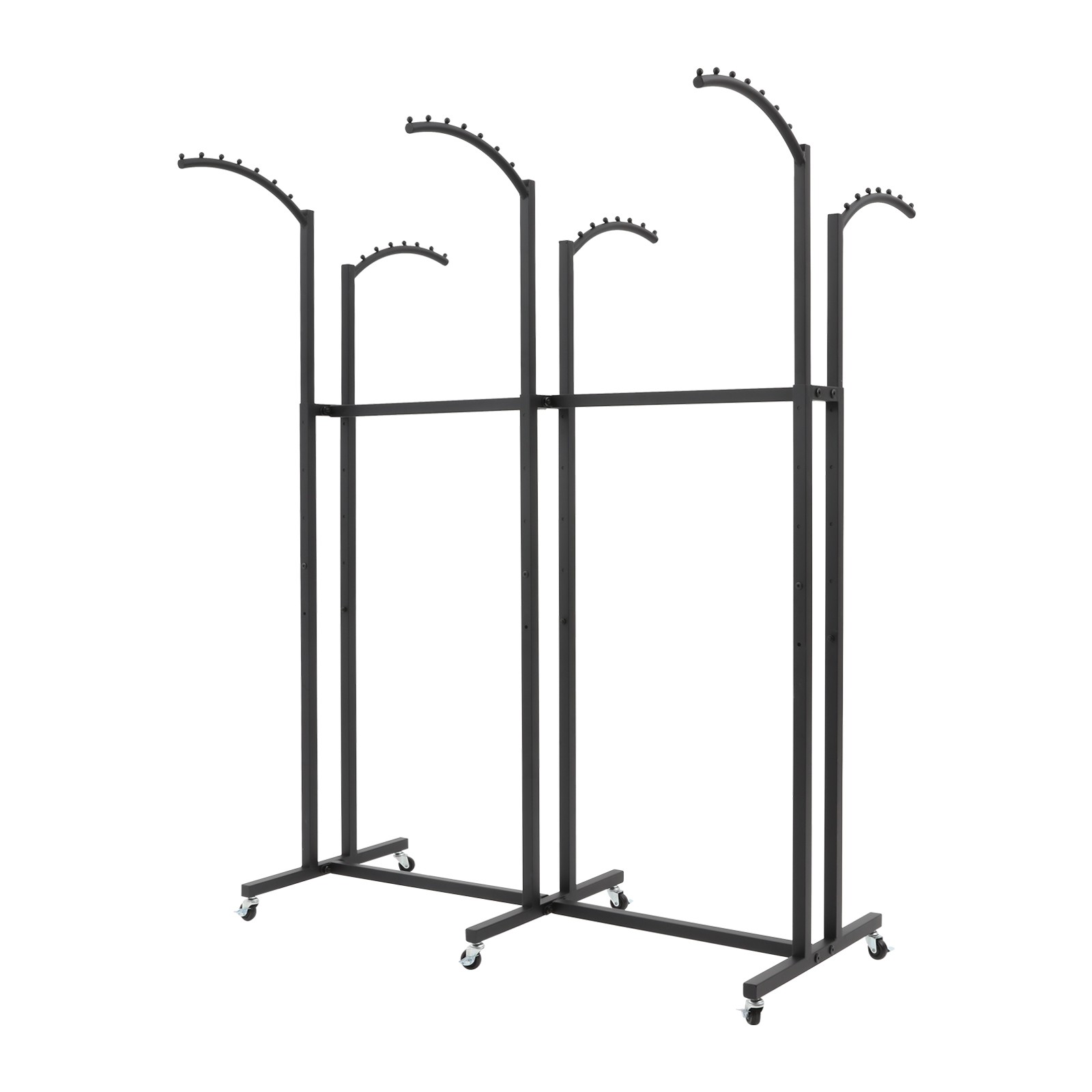 Black 6 Arms Clothing Display Rack With Wheels, 55.12-70.87in Adjustable Height