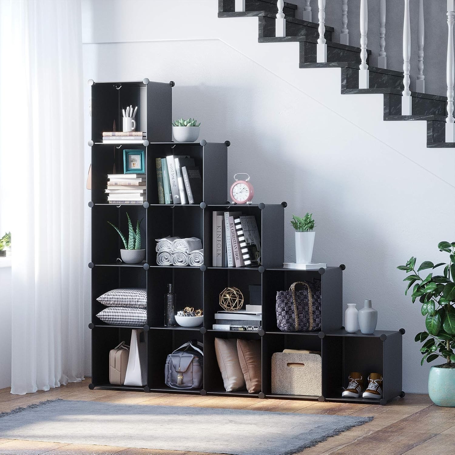16-Cube Storage Organizer Plastic Shelves Unit Bedroom Closet Black