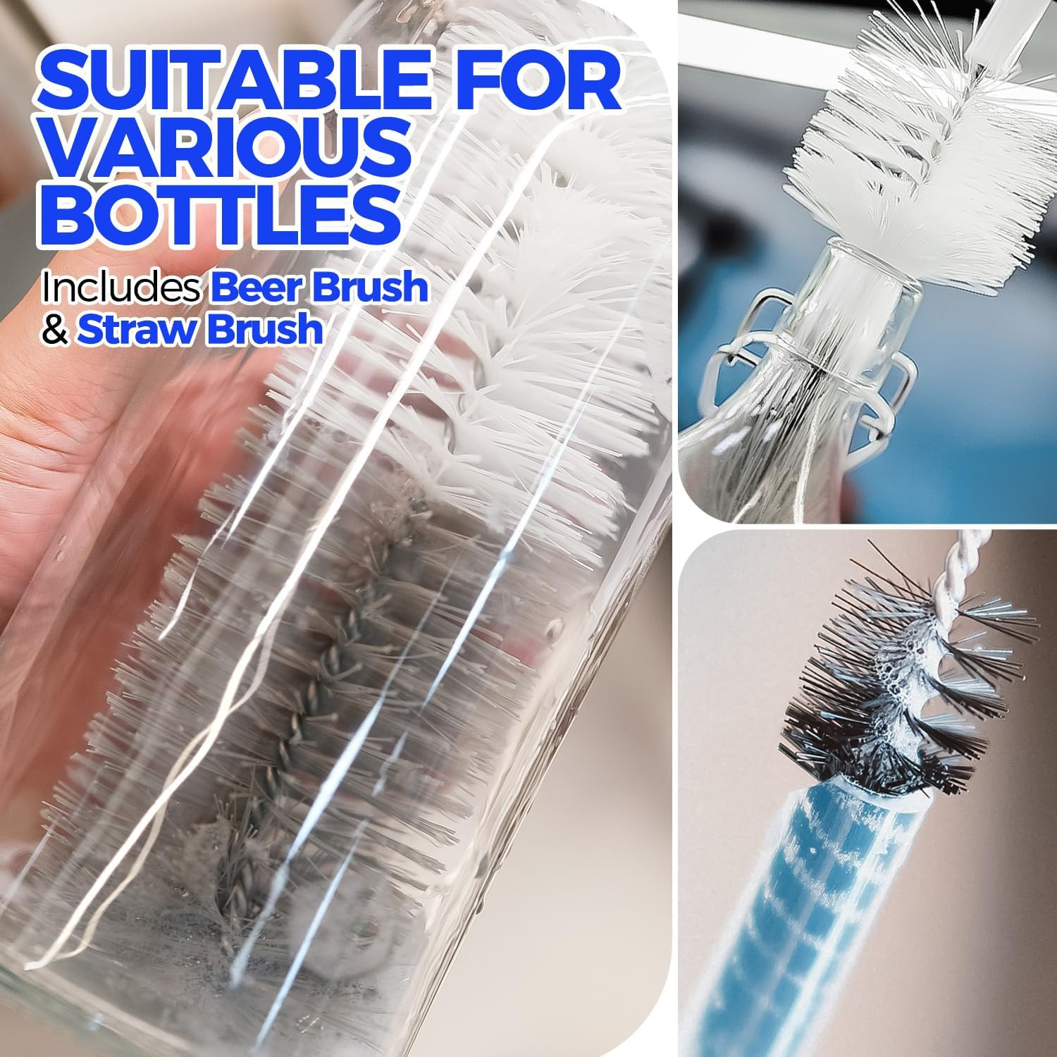 10 Pack Bottle Brush Set 15″ Long Handle Cleaner Brush,White | 15″ Long Handle B