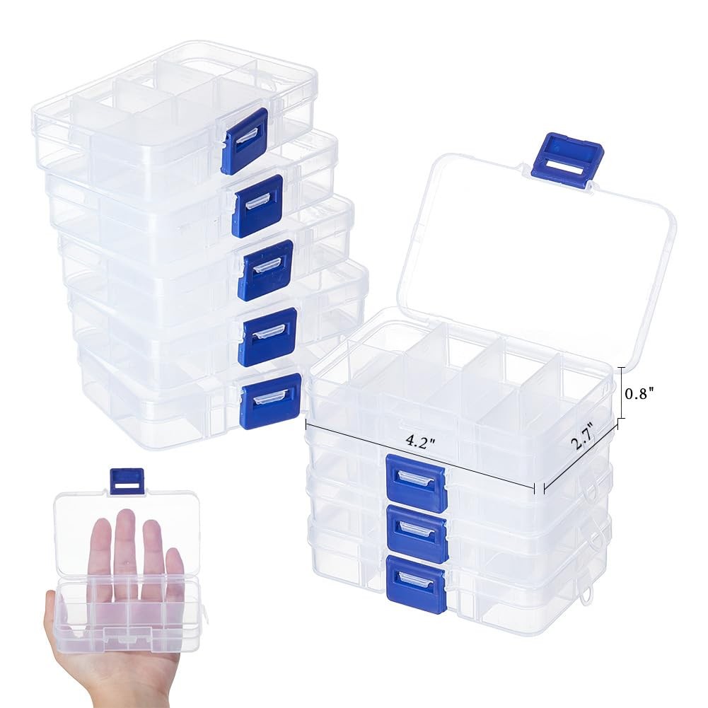 NBEADS 10 Pack 8 Grids Mini Plastic Organizer Box, 2.7×4.2×0.8inch Clear Plas…