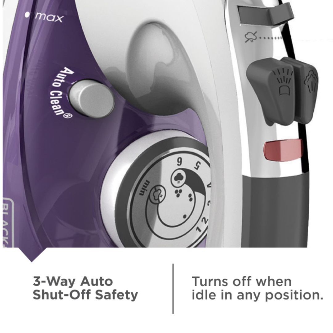 BLACK+DECKER Steam Iron for Clothes, 1500W, Stainless Steel Soleplate, Auto Shut