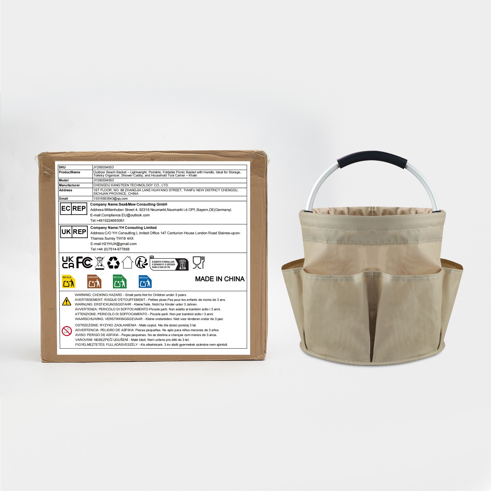 Foldable Cleaning Caddy Beach Basket Multifunctional Storage Basket for Camping