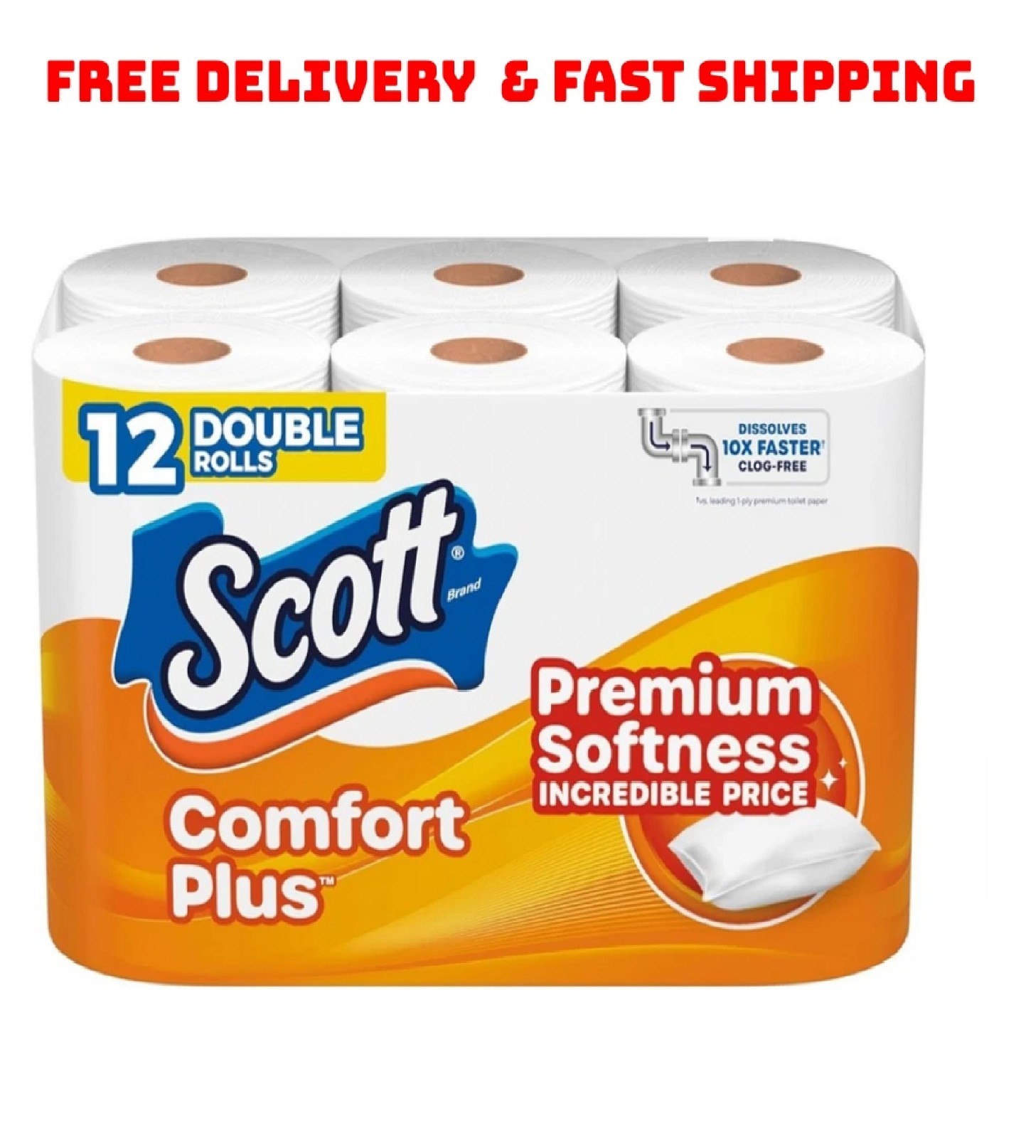 Scott ComfortPlus Toilet Paper, 12 Double 231 sheets (Pack of 12), White