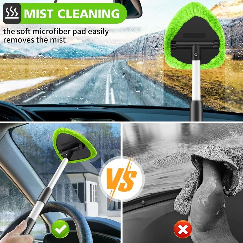 Car Windshield Cleaning Tool 23″ Extendable Handle 4 Reusable Pads In&Out Use