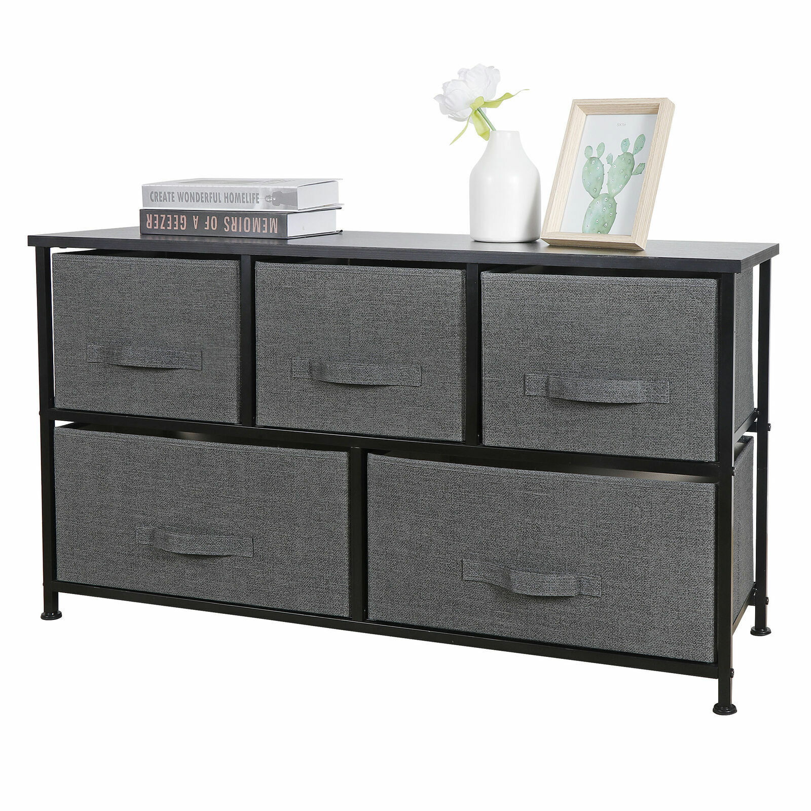 21″ Height Dresser Storage Cabinet 2 Tiers Closet Tower Fiberboard Top 5 Drawers