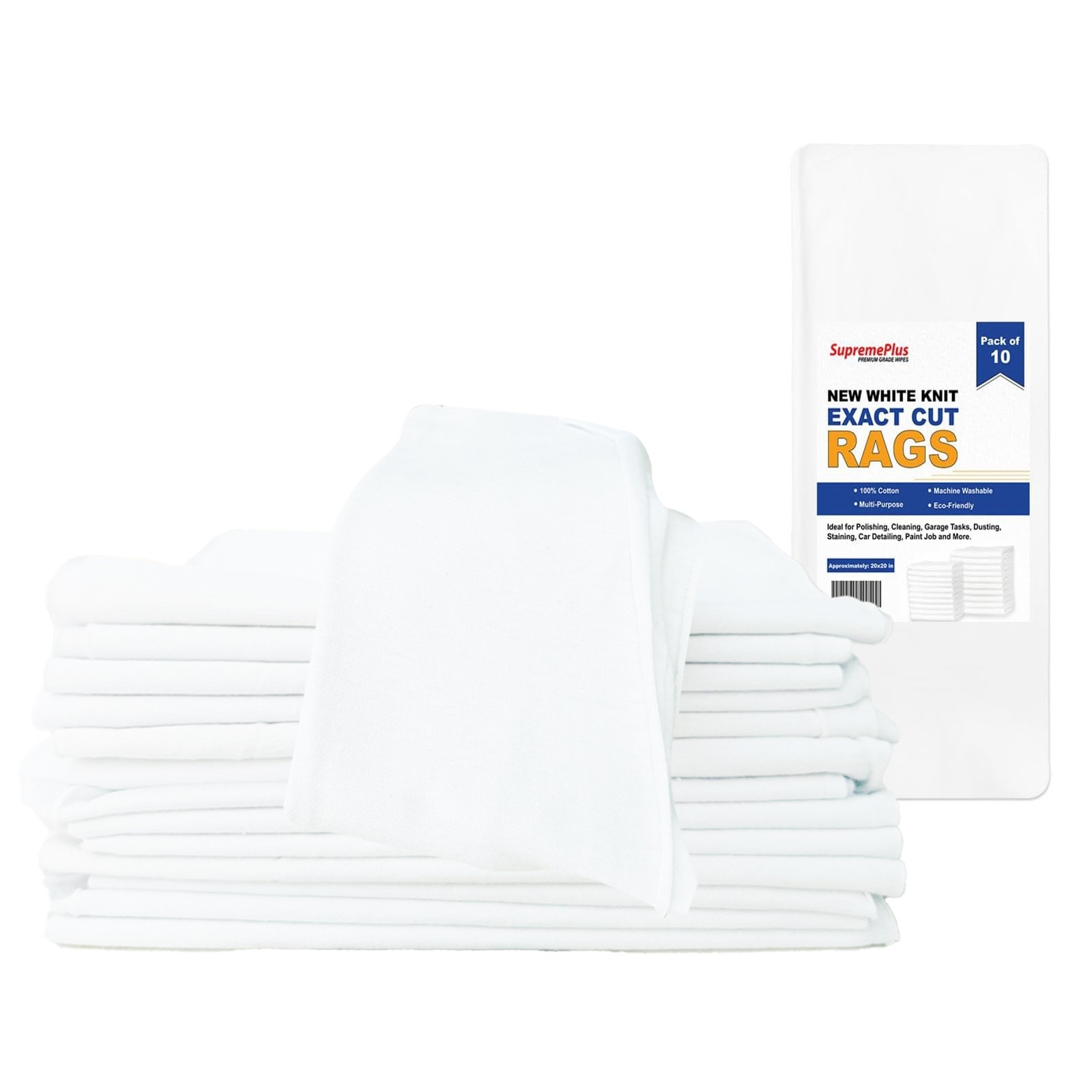 White Knit T-shirt Rags 20×20″ – Cleaning Wiping Rags – Exact Cut – 100% Cotton