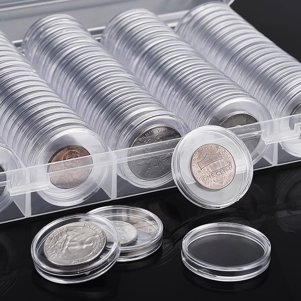 100Pcs 19mm 0.75inch Coin Holder Capsule Clear Round Storage for US Penny 1 cent