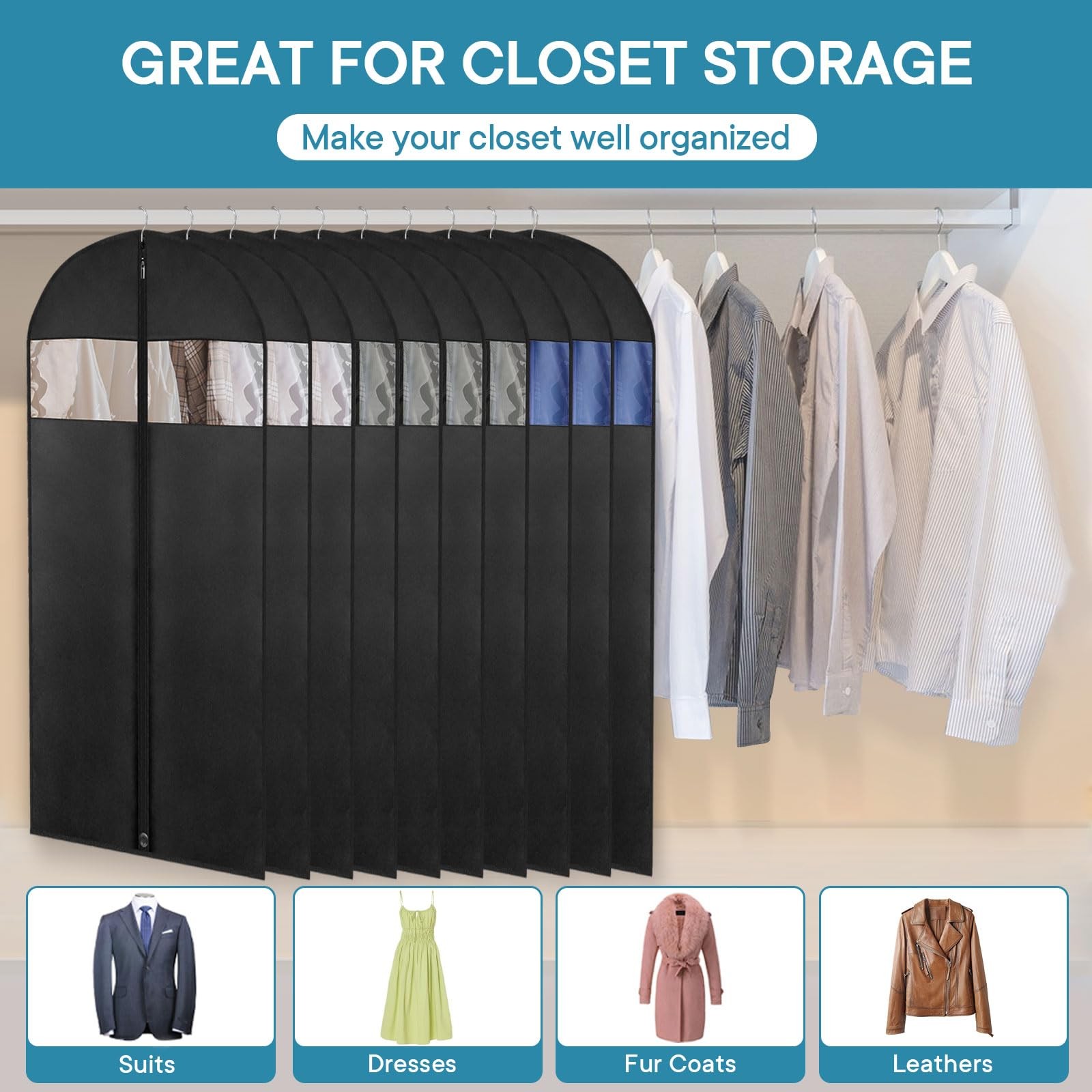 5 Pack – Moucas 50″ Black Garment Bag, Mens Suit Bags for Closet Storage and …