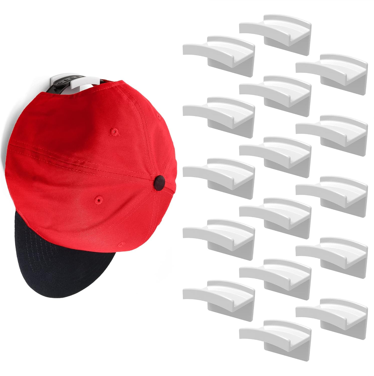 Adhesive Hat Hooks for Wall (16-Pack) – Minimalist Hat Rack Design, No Drilling,