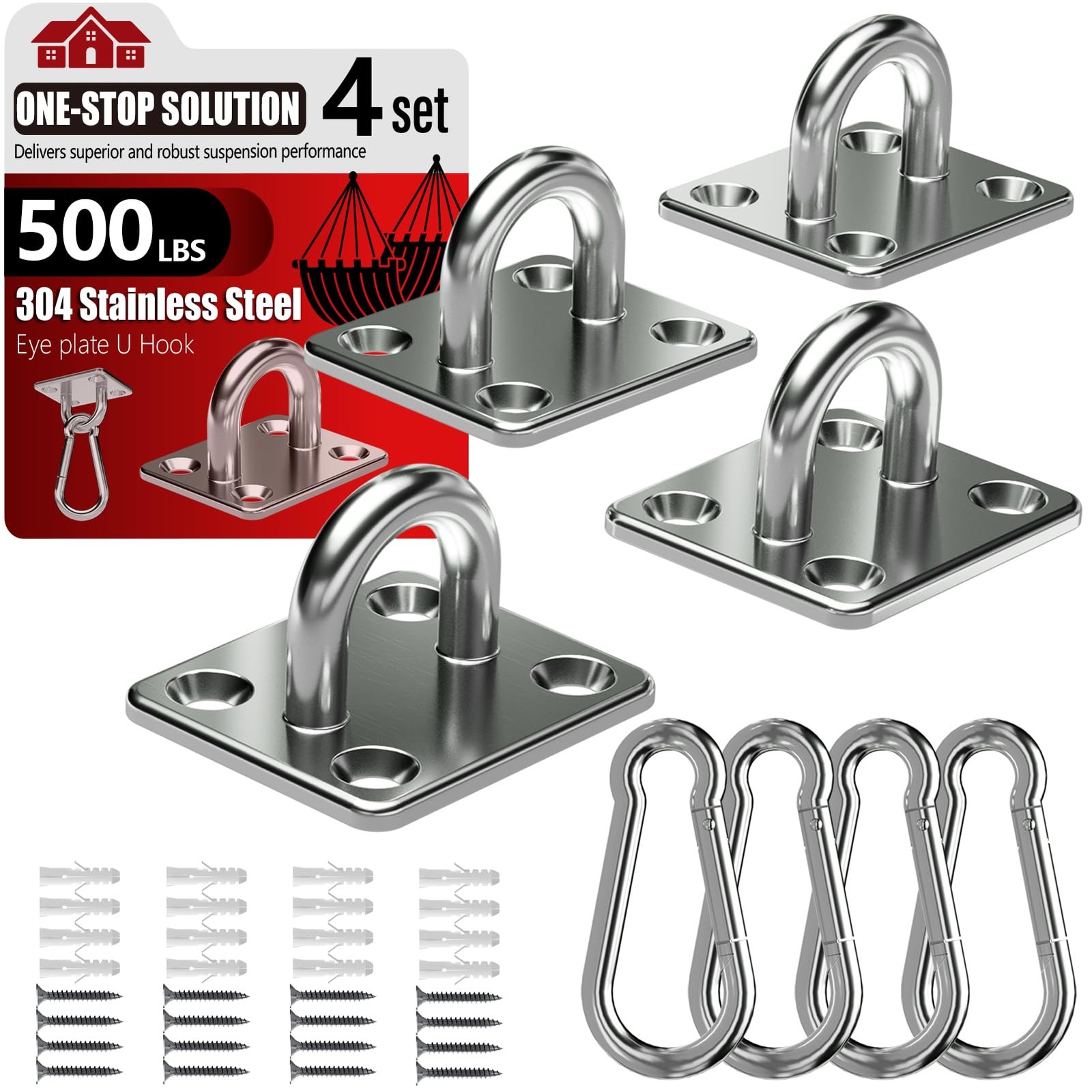 sprookber 304 Stainless Steel Pad Eye Snap Hooks, M5 Heavy 2 Inch, Silver