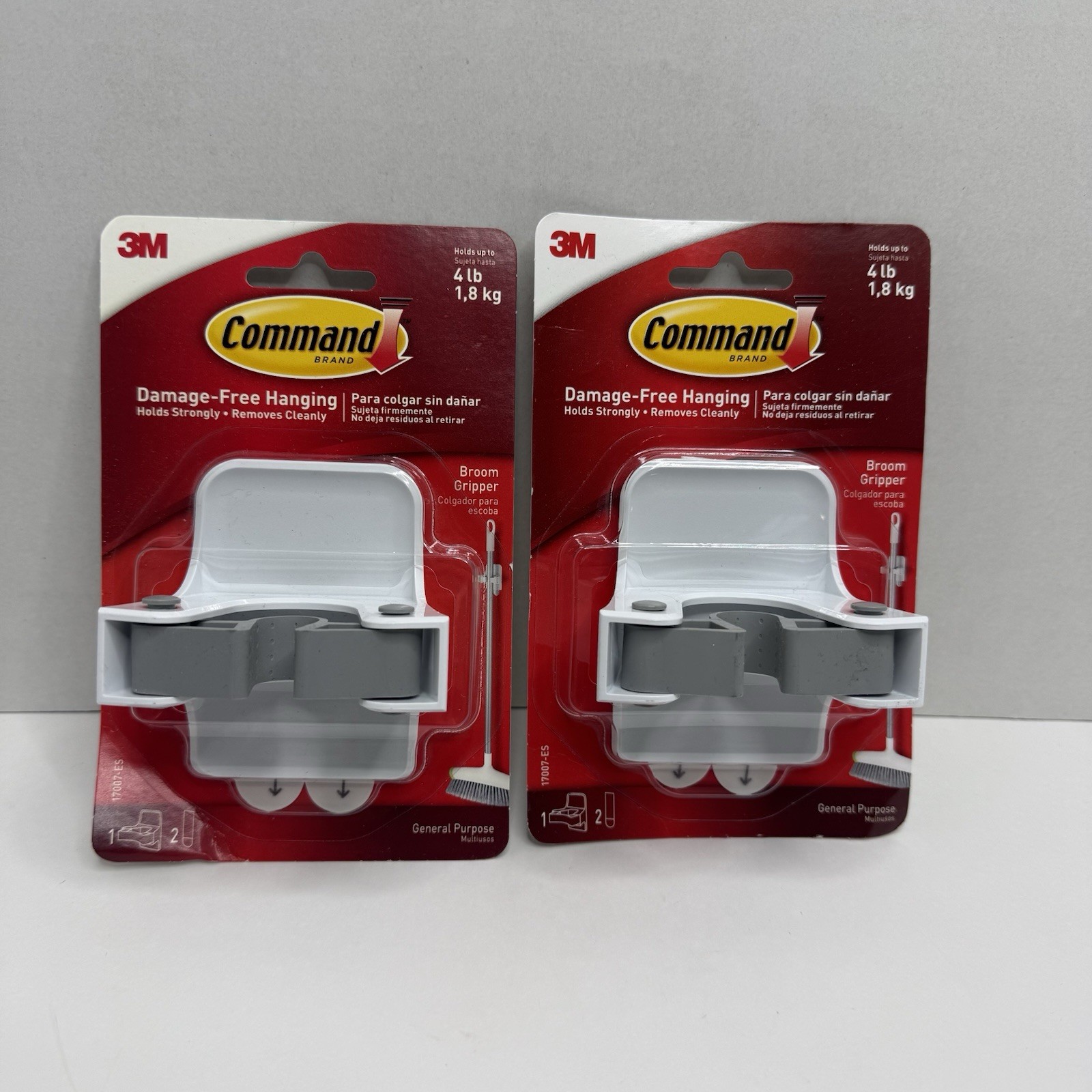 3M Command Broom Gripper Wall Holder Hook 2 Pack 4 lb Damage Free