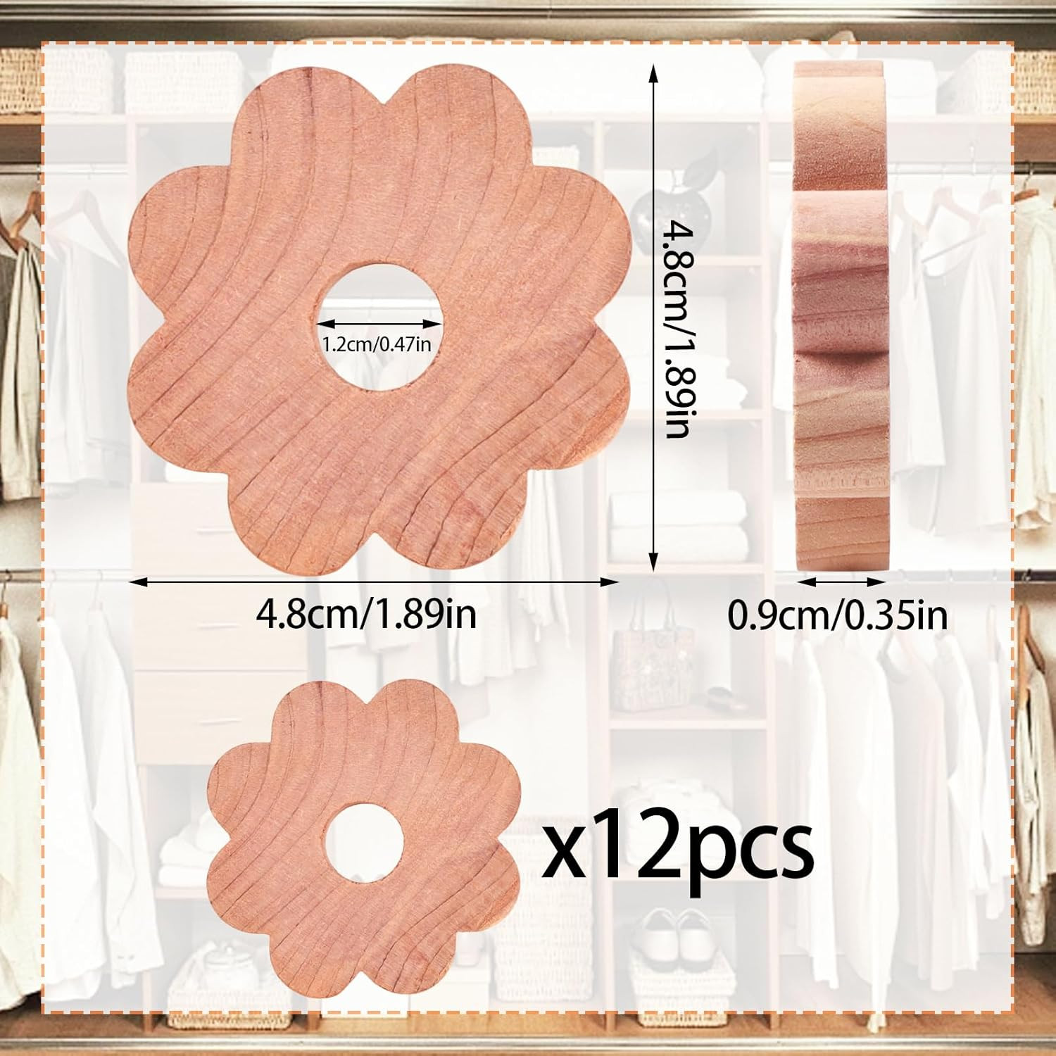 12 Pcs Cedar Blocks for Clothes Storage Flower Cedar Chips for Closets and Drawe
