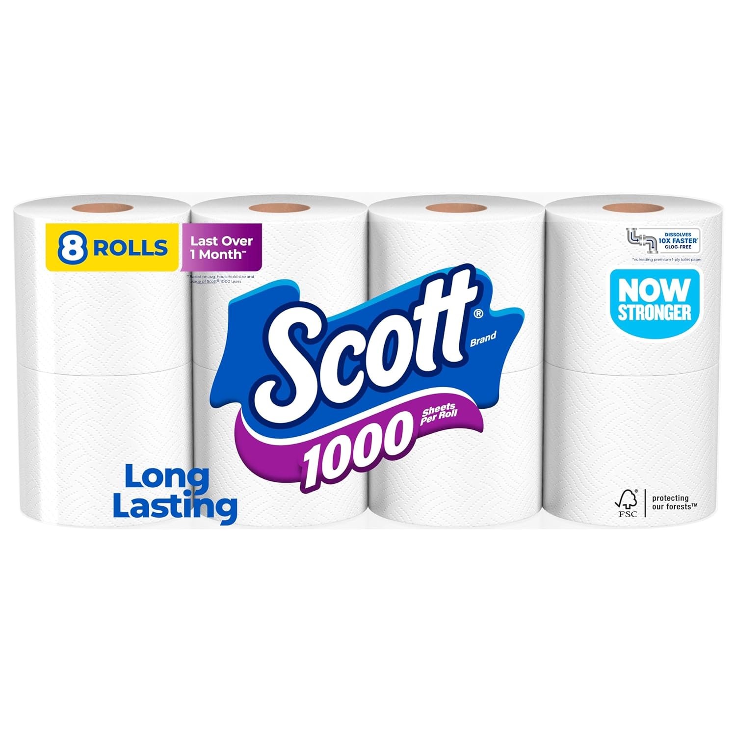 Septic Safe 1 Ply Toilet Tissue 1000 Sheets 8 Rolls Regular Size Toilet Paper