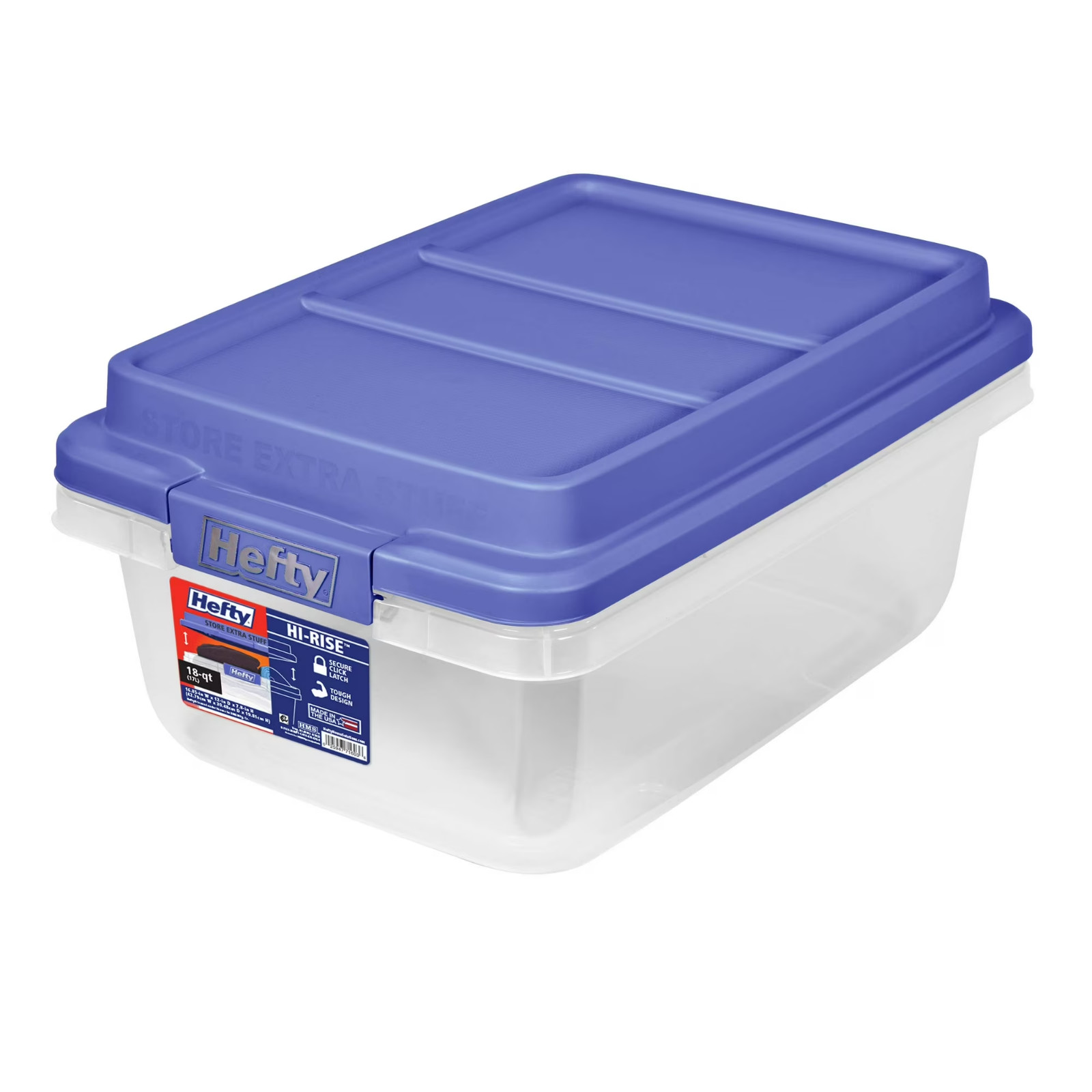 Hefty 18 Quart Clear Storage Bin With Blue Hi Rise Lid FREE SHIPPING
