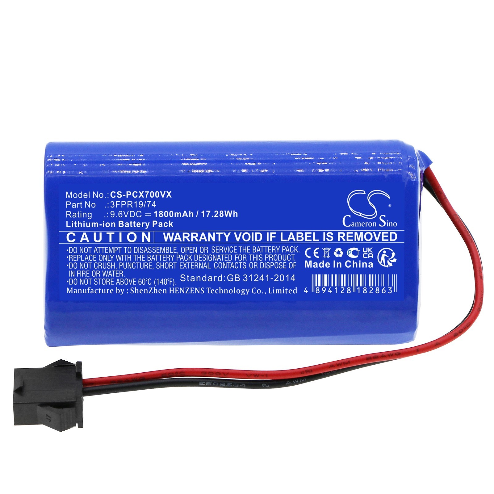 BATTERIE LiFePO4 9,6V 1800mAh 3FPR19/74 for Pure Clean PUCRCX70 (Version 2)