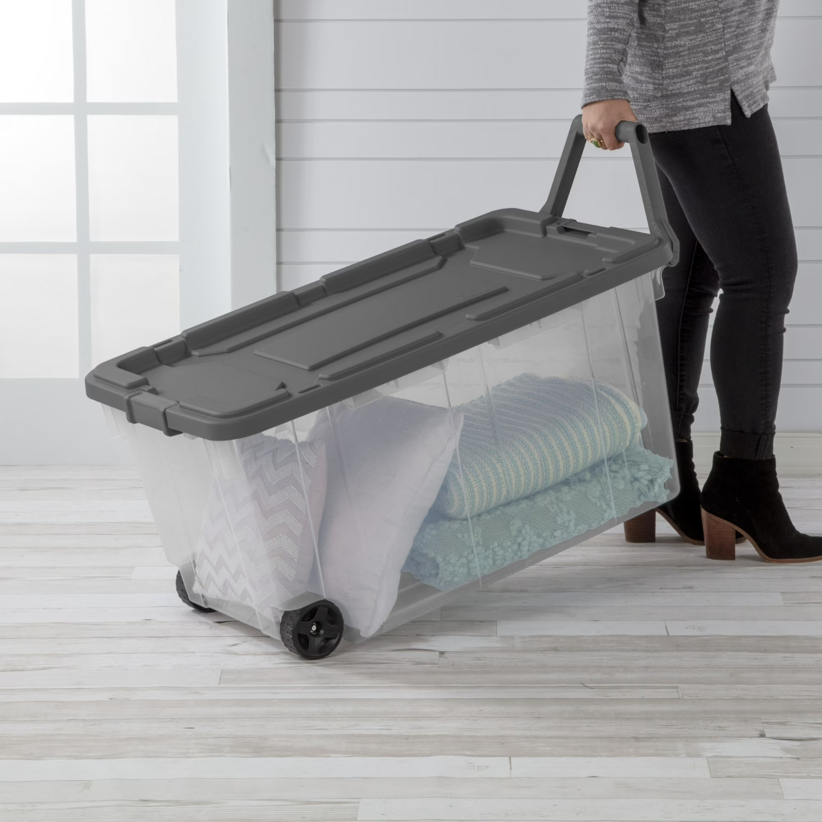 2Pack Sterilite 160 Quart Extra-Large Wheeled Storage Bin Clear Storage Contain