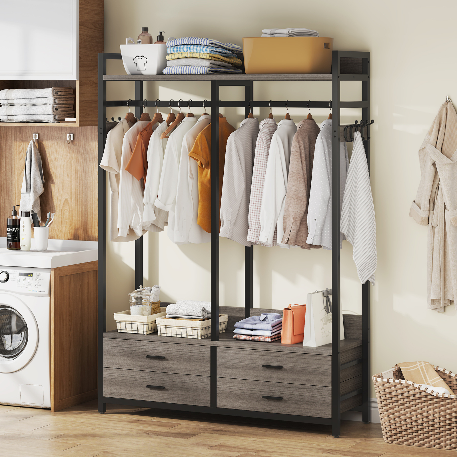 Tribesigns Closet Organizer with 4 Large Drawers, Clothes Garment Rack with Hook